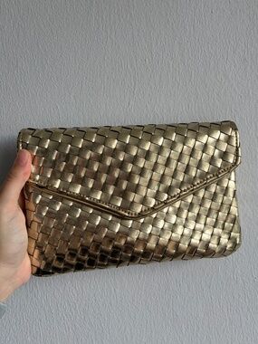 Deux Lux Metallic Champagne Woven Clutch Bag